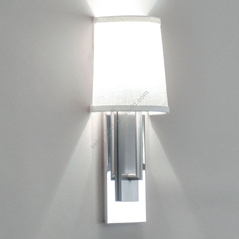 ADA interior wall sconce, Polished nickel / Satin nickel combo finishes, Oyster Linen lampshade