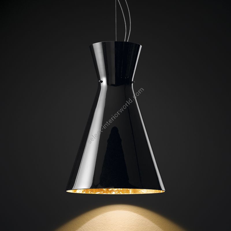 Pendant lamp / Polished black finish / Black and gold leaf glass