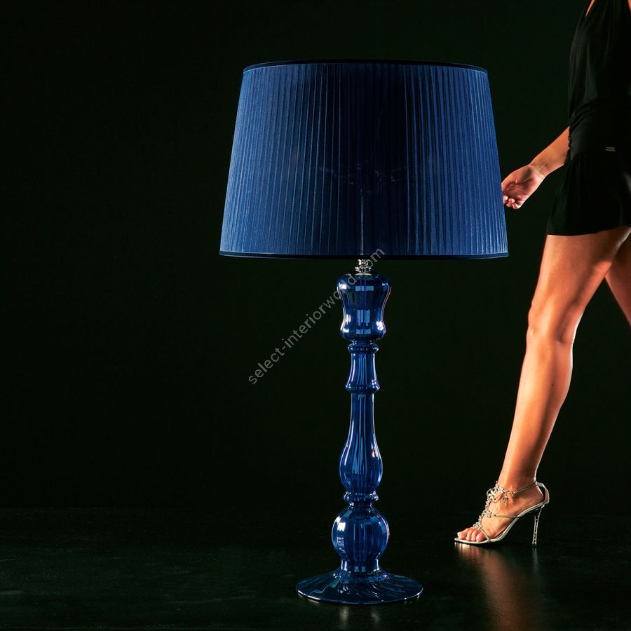 Floor lamp / Blue glass / Organza-blue lampshade
