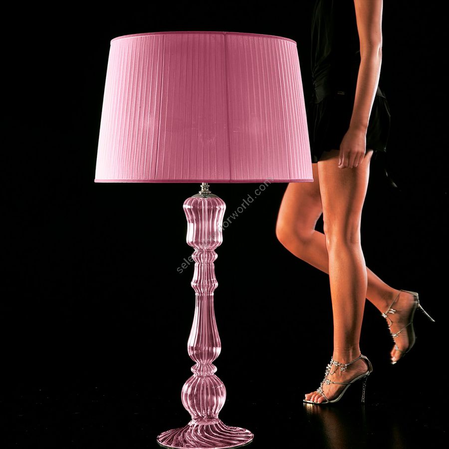 Floor lamp / Pink glass / Organza-lilac lampshade