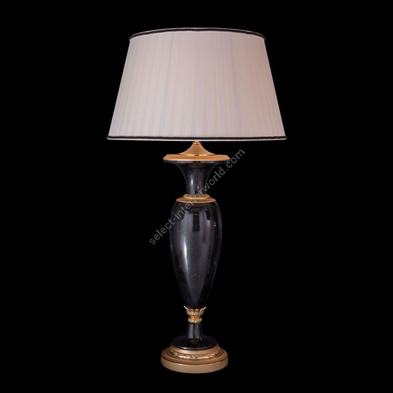 French Gold finish / Black Marble leg / With White Pleated lamp shade