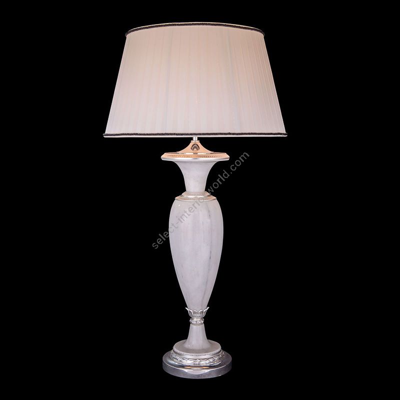 Antique Silver Plated finish / White Marble leg / With White Pleated lamp shade