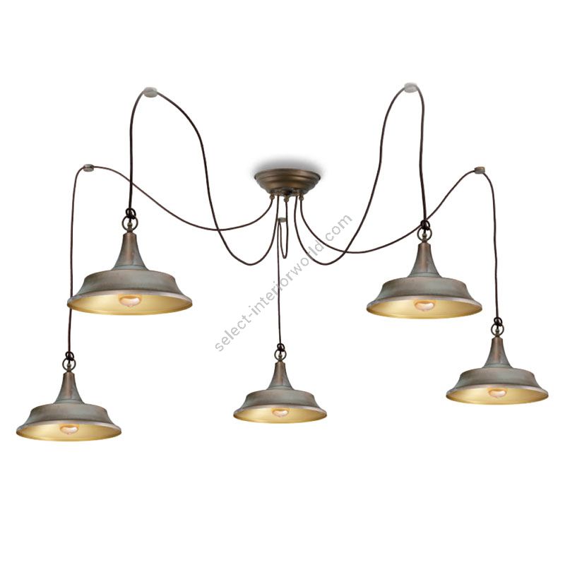 Aged brass copper-coloured finish with brass polished inside / 5 lights
