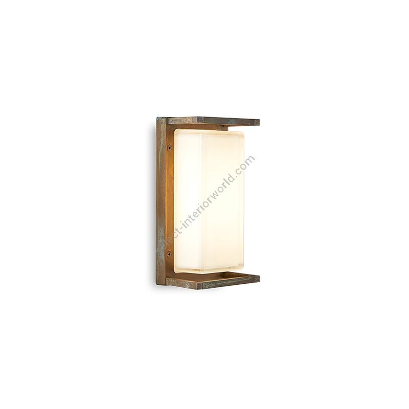 Outdoor rectangular wall lamp / Aged brass finish / Opal glass