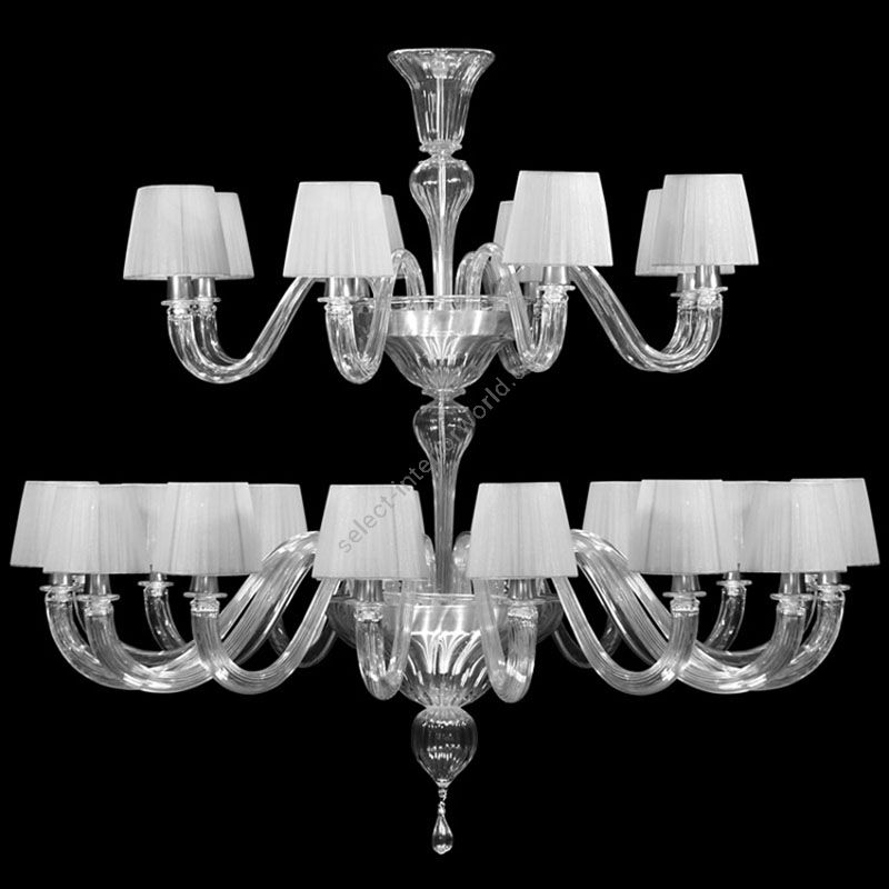 Nickel Finish / Clear Glass / Light Gray Lampshades / 24 lights (cm.: 110 x 120 x 120 / inch.: 43.3" x 47.2" x 47.2")