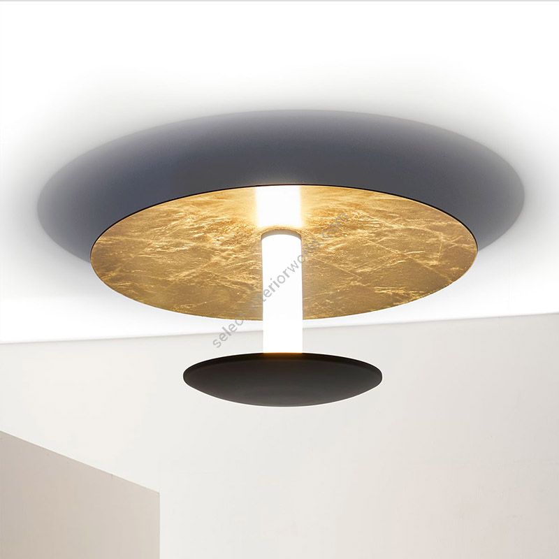 Ceiling led lamp, Jet black colour outside, gold leaf inside
