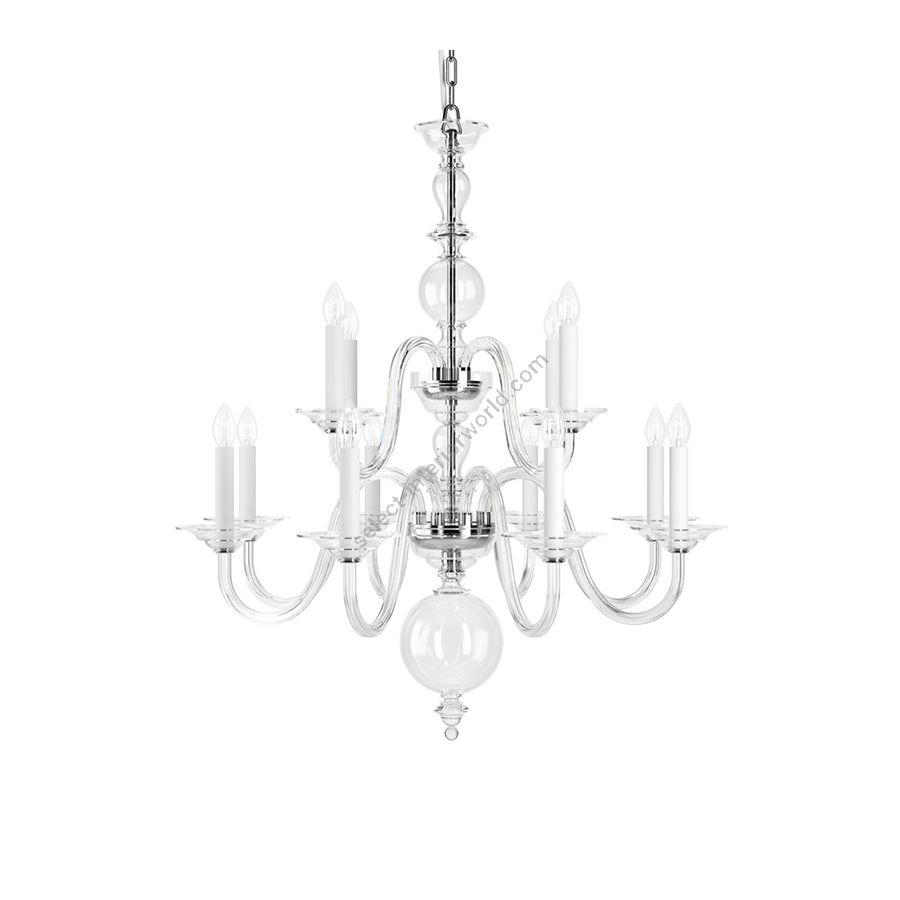 Luxuriöse und Elegante Kronleuchter, 12 Lichter / Historisches Design / Chrom Metall mit Kristall Glas
