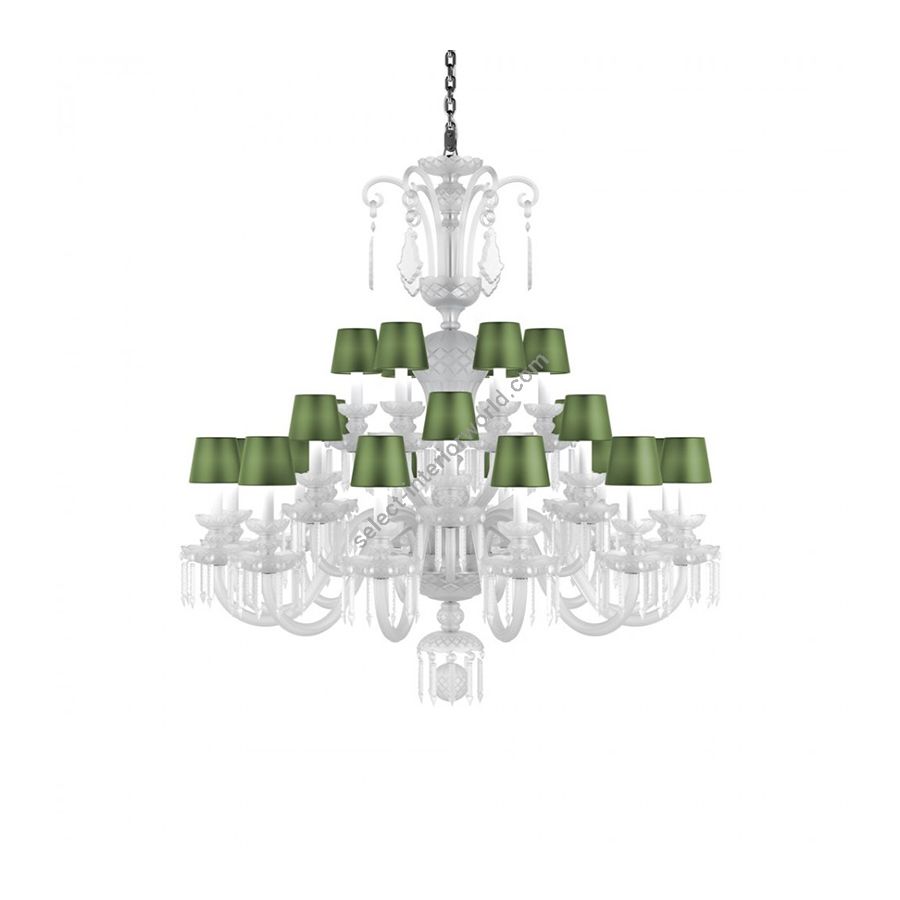 Chandelier / Green Silk lampshades / Size - cm.: H 131 x W 123 / inch.: H 51.5" x W 48.4" (L)
