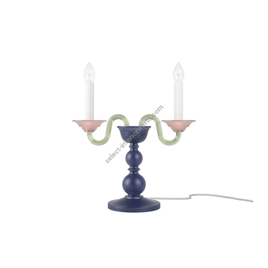 Luxurious and Elegant Table Lamp, Two Candles / Dark Blue Frosted and Rose Frosted glass colour